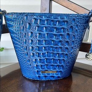 Brahmin Blue Croc-Embossed Bucket Bag